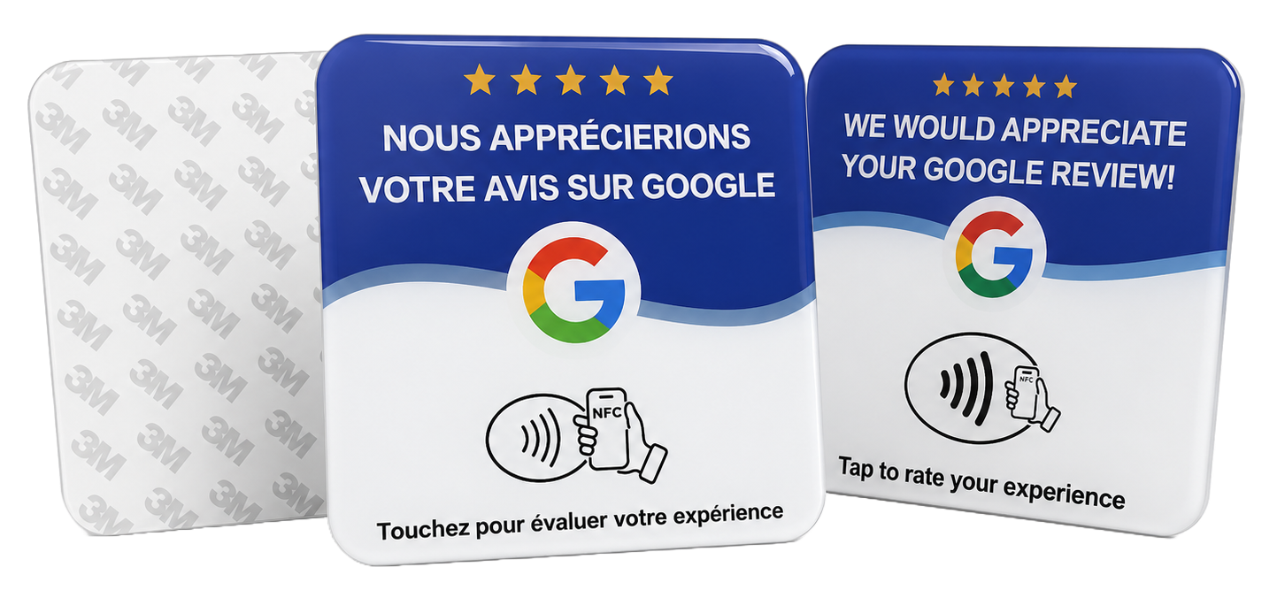 Panneaux NFC Google Review ReviewDirect en français et anglais